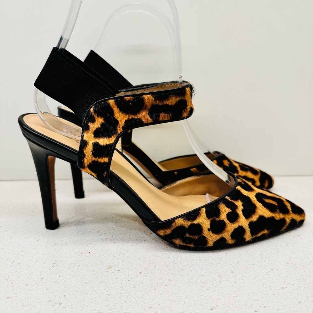 Franco Sarto Lima Dress Pumps Leopard Calf Hair Heels Shoes Pull On Strappy Sz 6